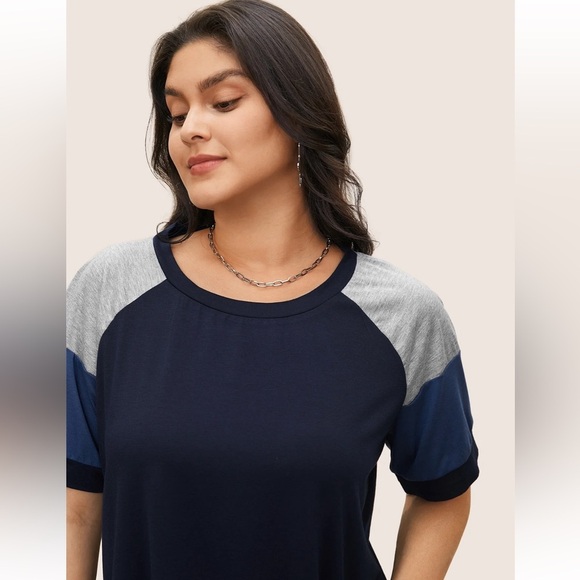 BloomChic Colorblock Contrast Crew Neck Raglan Sleeve T-shirt - Picture 3 of 7